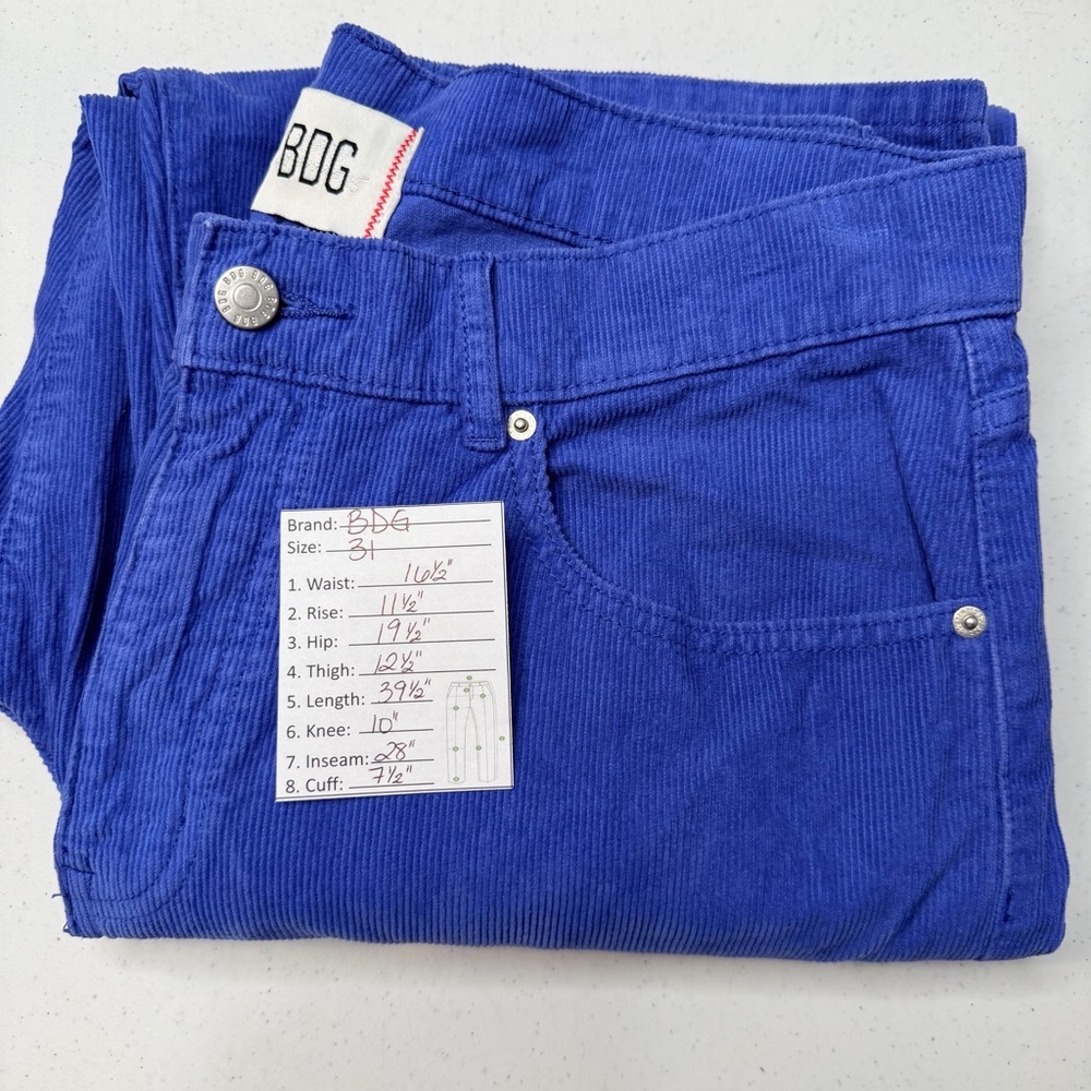 BDG Pegged Cowboy Blue Corduroy High-Waisted Relaxed Fit Straight Leg Pants - Picture 12 of 12